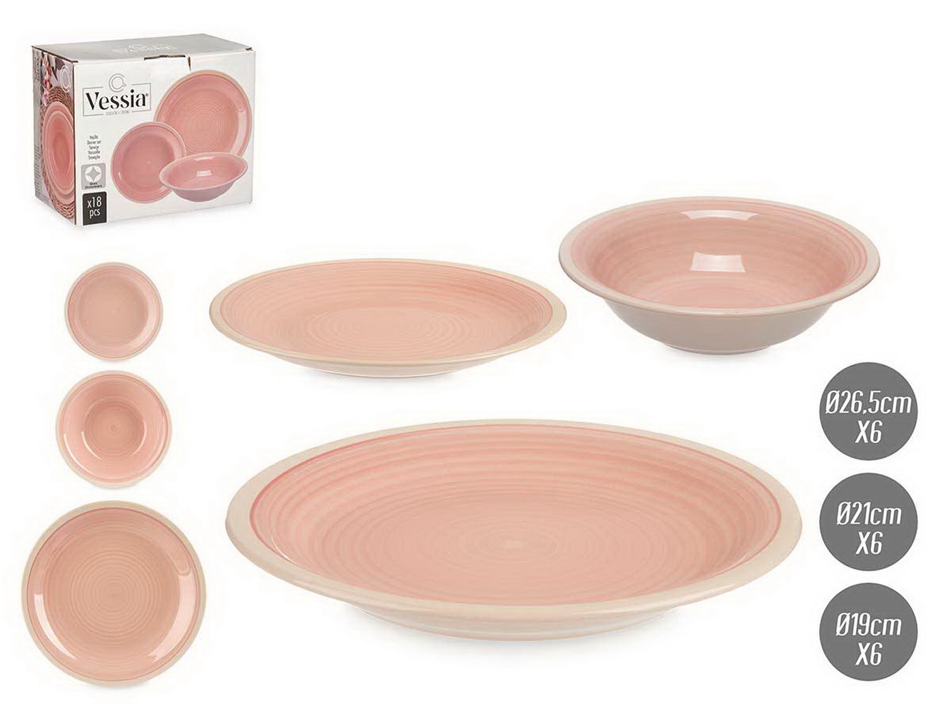 SERVICO JANTAR GRES 18PCS ROSA 90332
