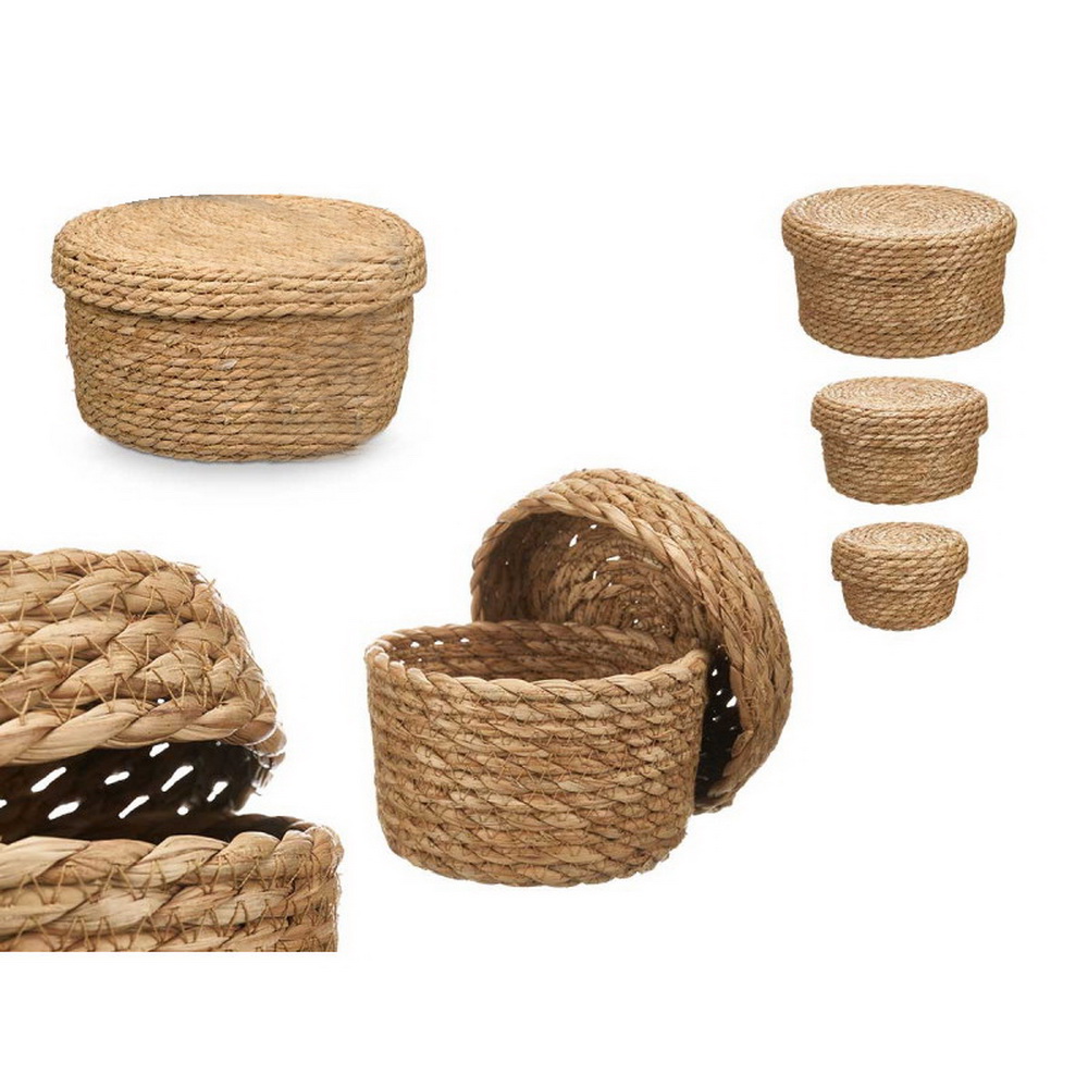 CONJ 3 CESTOS PALHA RD 28cm 64209